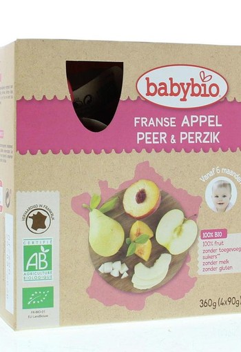 Babybio Vruchtenmoes appel peer perzik 90 gram bio (4 Stuks)