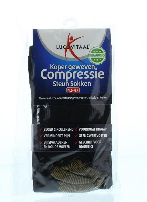Lucovitaal Koper compressie steunsok 42 - 47 (1 paar) zwart of wit