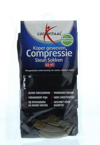 Lucovitaal Koper compressie steunsok 42 - 47 (1 paar) zwart of wit