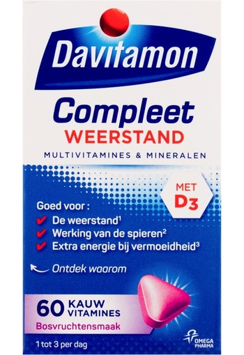 Davitamon Compleet weerstand kauwvitamines bosvruchten (60 tabletten)