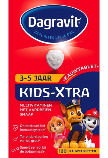 Dagravit Kids Xtra Multivitaminen 3-5 Jaar Kauwtablet Aardbeiensmaak 120 EA, tablet 120 stuks tablet