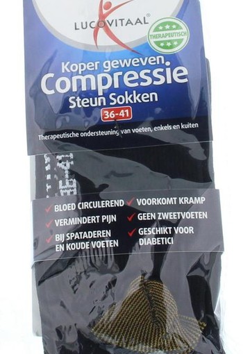 Lucovitaal Koper compressie steunsok 36 - 41 (1 paar) wit/ zwart