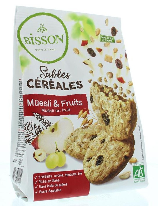 Bisson Zandkoekjes muesli & fruit bio (200 Gram)