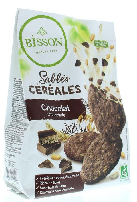 Bisson Zandkoekjes chocolade & granen bio (200 Gram)