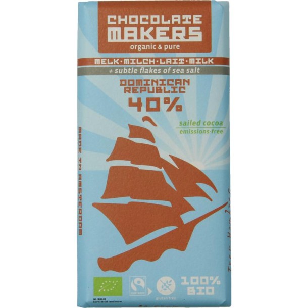 Chocolatemakers Reep tres hombres 40% melk zeezout fairtrade bio (80 Gram)