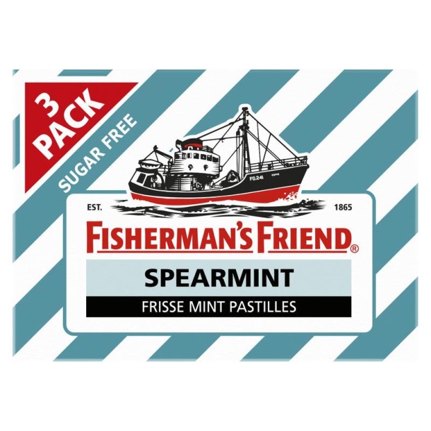 Fishermansfriend Spearmint suikervrij 3-pack (25 Gram)