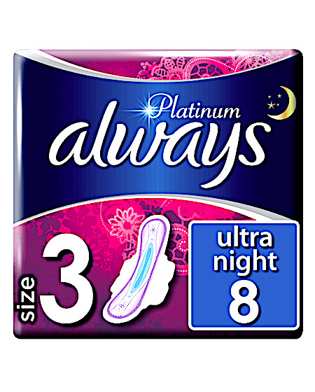 Always Platinum Ultra Night (Maat 3) Maandverband Met Vleugels 8 stuks