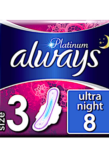 Always Platinum Ultra Night (Maat 3) Maandverband Met Vleugels 8 stuks