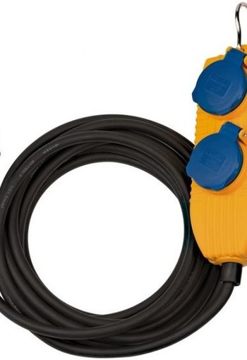 Zwarte Bouwplaatsen-kabel IP54 met contactdozenblok - 10 meter