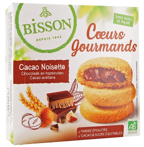 Bisson Gevulde koekjes hazelnoot choco bio (180 Gram)