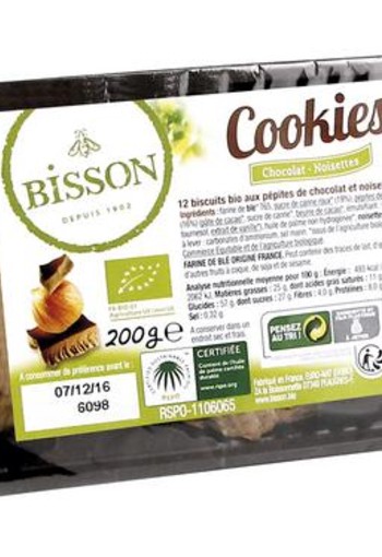 Bisson Chocolade koekjes hazelnoot bio (200 Gram)