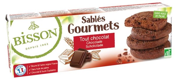 Bisson Chocolade koekjes sables gourmet bio (150 Gram)